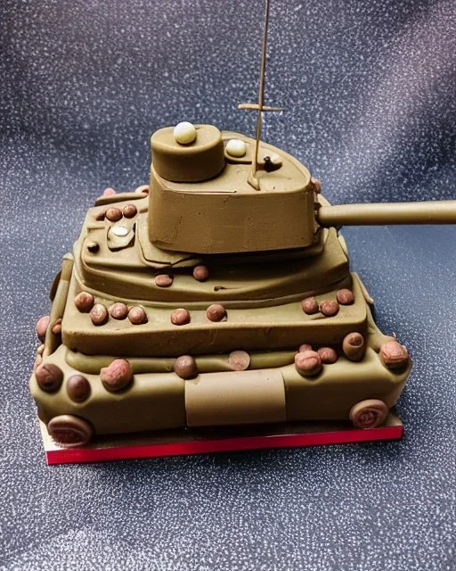 Tank model made of chocolate cake with Maltesers