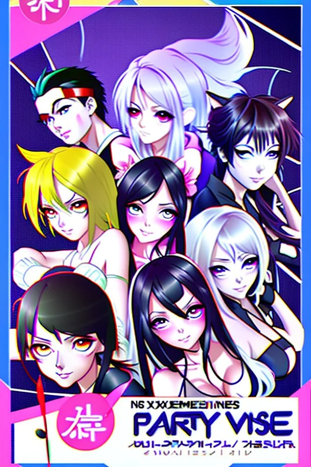 poster for a party with anime music videos