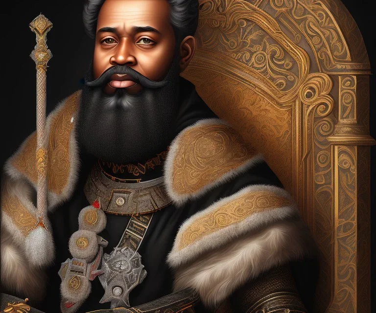 portrait of a black king with beard on his throne