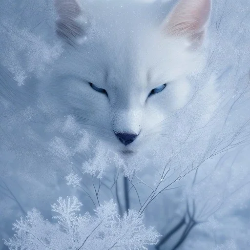 smooth hyper realistic, beautiful Japanese snow flower in crown, pale colors, dark cosmos background, cat еye, extremely sharp detail, finely tuned detail, ultra high definition, 8 k, unreal engine 5, ultra sharp focus, accurate sword wings, positive smile, lot of details, fit within portrait, Ambiance winter, perfect composition, perfect hair, perfect hands, finger up gestures