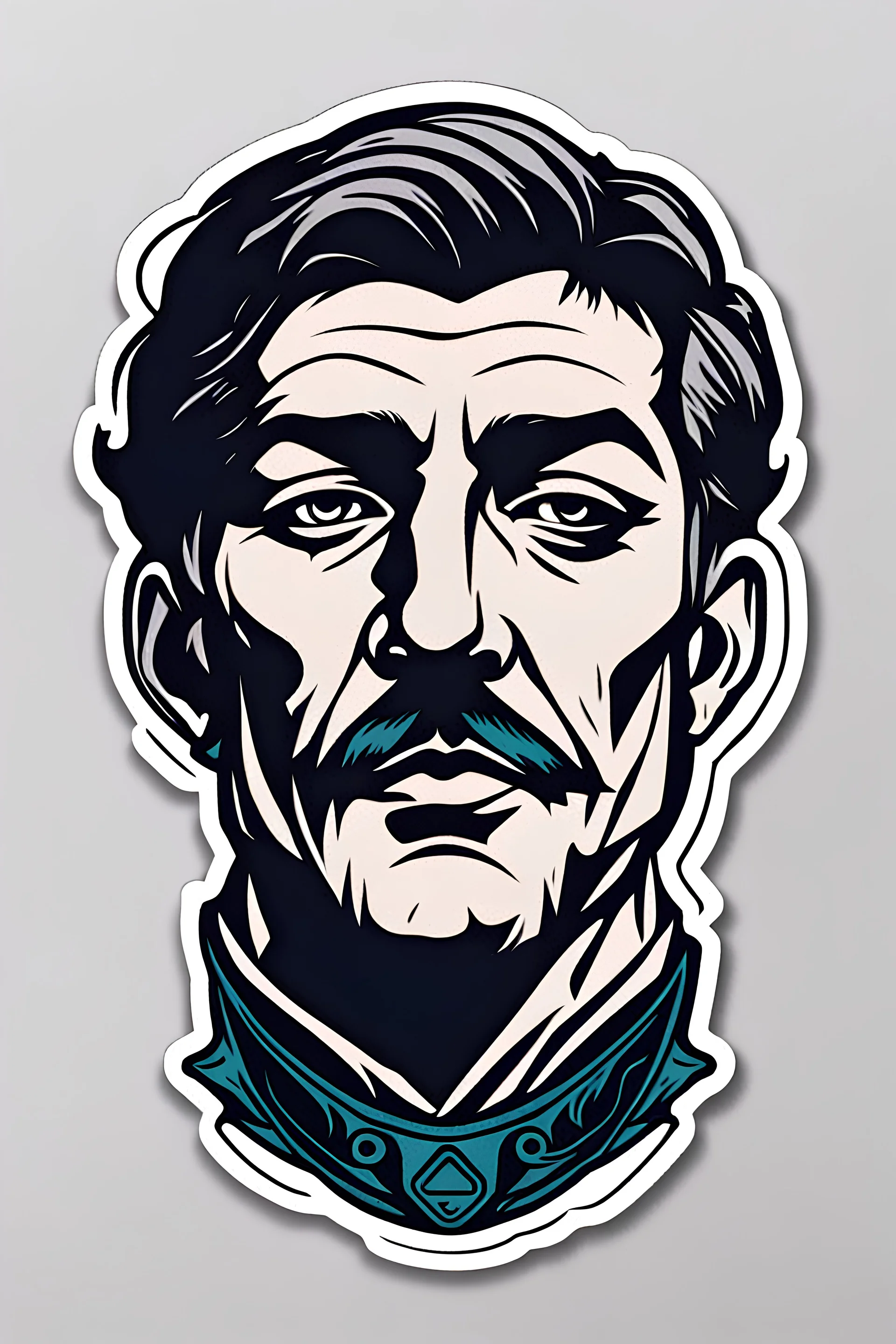 A minimalistic fantasy sticker of a mason's face