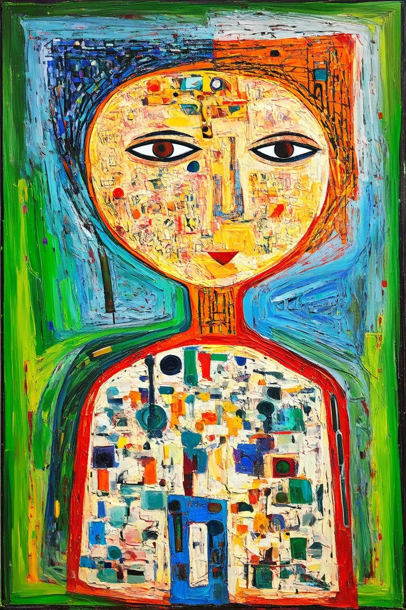 Vulnerability feels terrible but heals everything; a painting with an admixture of Paul Klee and Hundertwasser