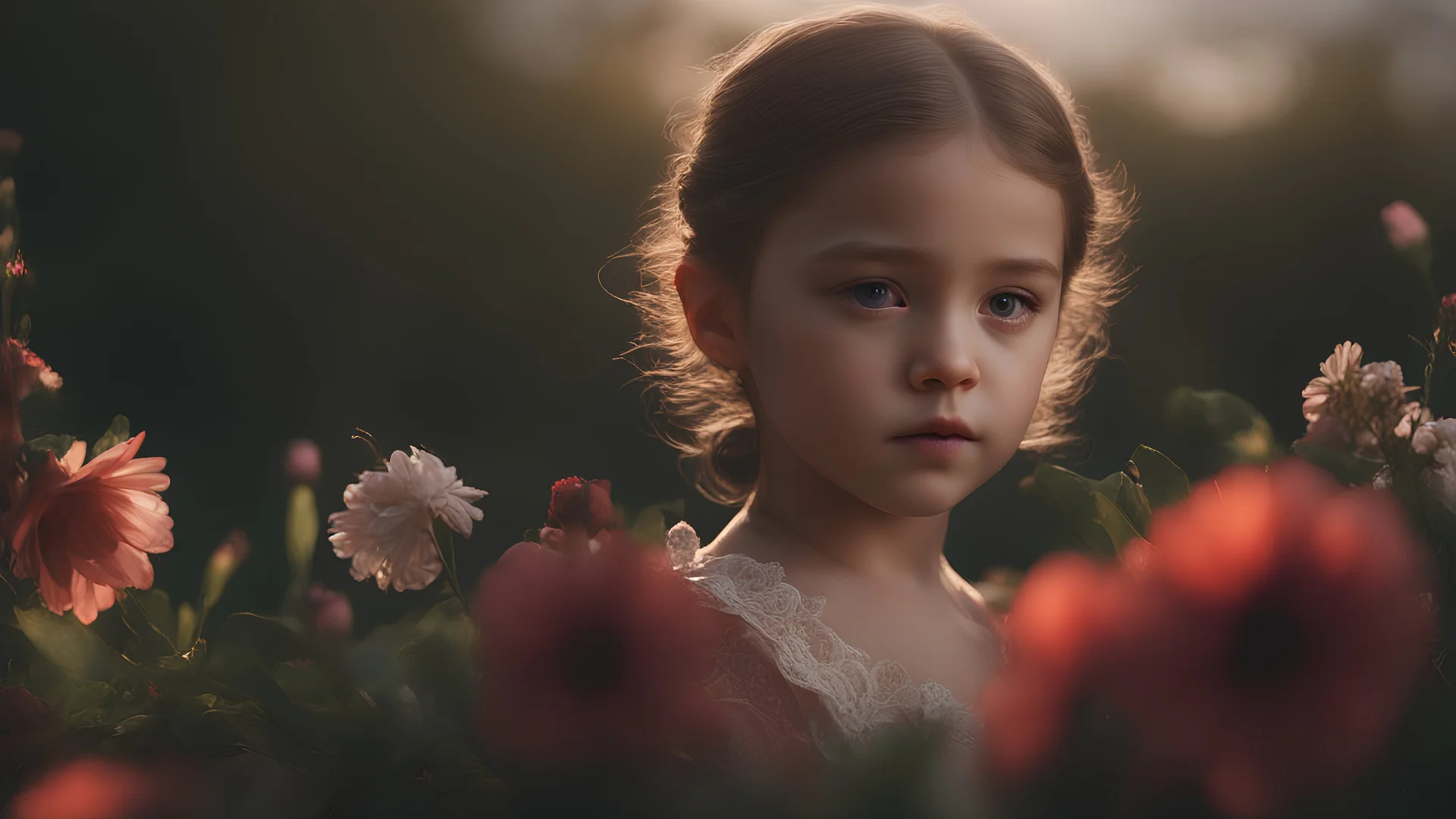 little girl, head and chest, perfect eyes, flowers, exquisite composition, beautiful detailed intricate insanely detailed octane render trending on artstation, 8k artistic photography, photorealistic concept art, soft natural volumetric cinematic perfect light, chiaroscuro, award-winning photograph, masterpiece, raphael, caravaggio, greg rutkowski, beeple, beksinsk