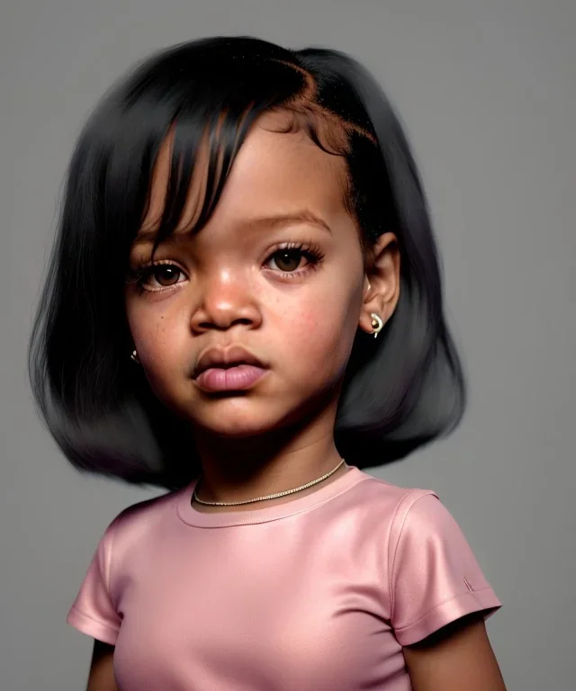 Rihanna toddler, full body, soft skin, dramatic lighting, hyper realistic