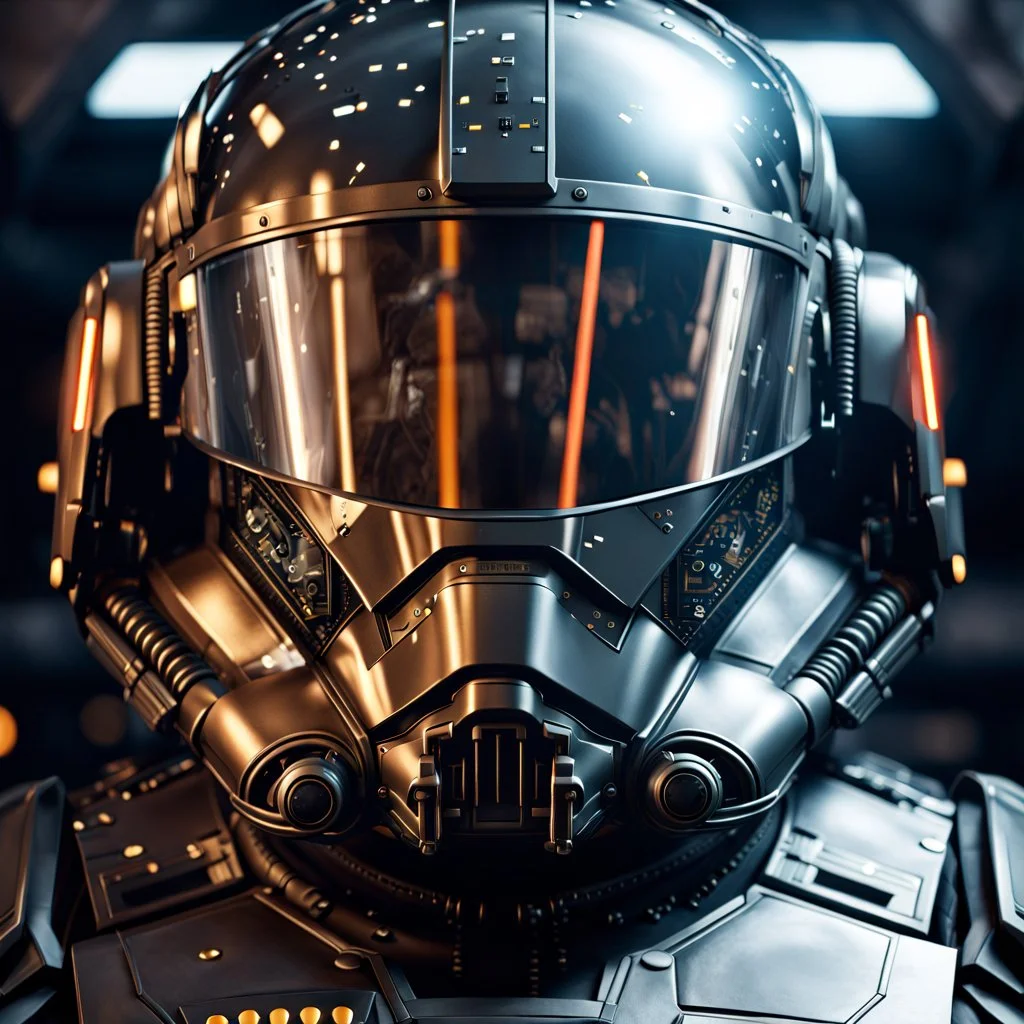 star wars bald male corellian pilot wearing dark gunmetal grey and black First Order special forces TIE pilot armored flightsuit and helmet with gold trim inside the jedi temple, centered head and shoulders portrait, hyperdetailed, dynamic lighting, hyperdetailed background, 8k resolution, volumetric lighting, light skin, fully symmetric details