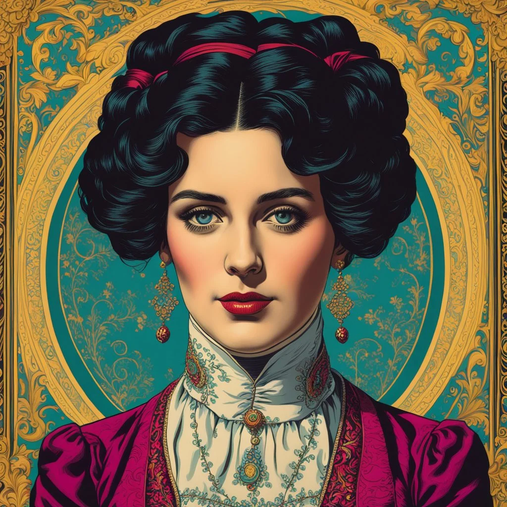 colored silkscreen print of a young, Napoleonic period French female fortuneteller , with highly detailed facial features ,in the style Ann Chernow, with a fine art aesthetic, highly detailed , realistic , 4k UHD cinegraphic quality