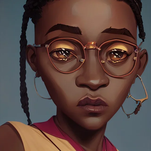 Portrait of a young pretty 9 year old African witch girl with glasses by Nick Harris