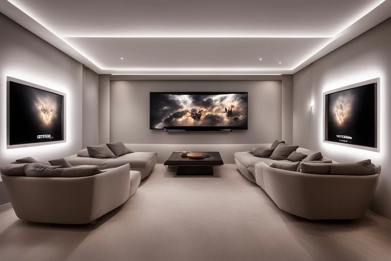 dedicated home cinema room with LED lighting in the walls make sure the room is completely symmetrical