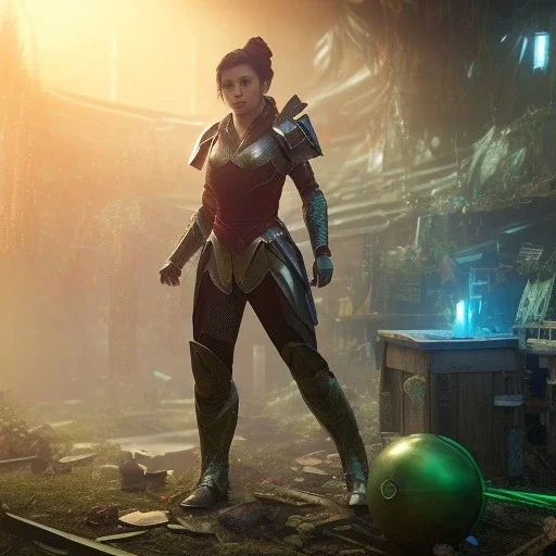 dark and gloomy full body 8k unity render, female teen cyborg, Blue yonder hair, wearing broken battle armor, at cluttered and messy shack , action shot, tattered torn shirt, porcelain cracked skin, skin pores, detailed intricate iris, very dark lighting, heavy shadows, detailed, detailed face, (vibrant, photo realistic, realistic, dramatic, dark, sharp focus, 8k)