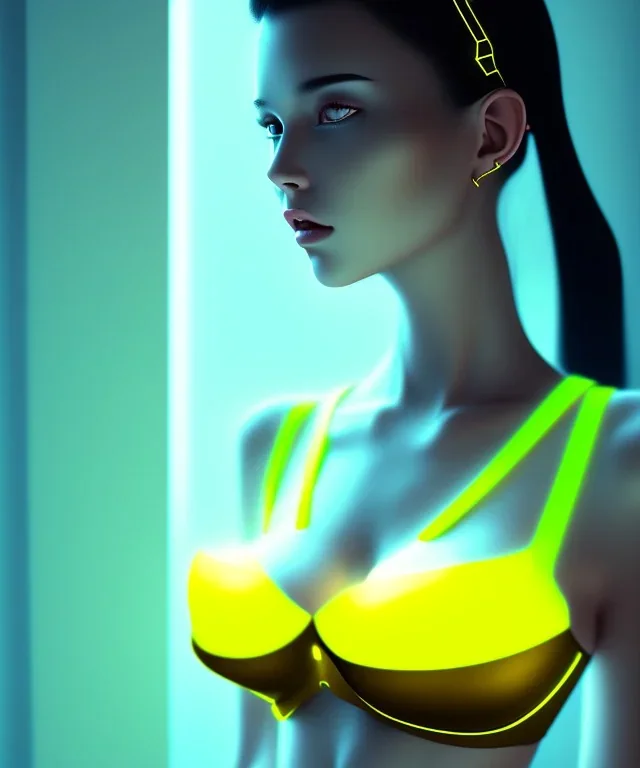 Yellow bra, cyberpunk,