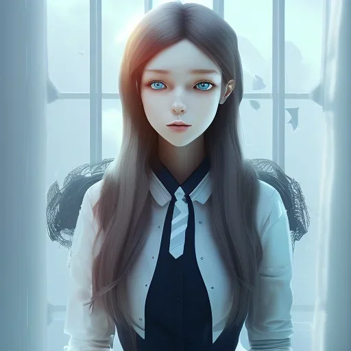 Anime, female student studying on window,perfect face, cool face, ultra detail, unreal engine 5, cinema4d, sun light, studio lighting --ar 1:1 --v 4