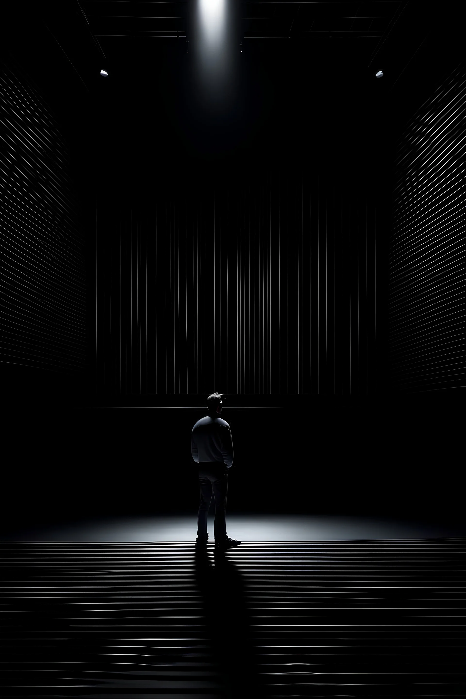 Speaker on a stage in a dark auditory with projector on him