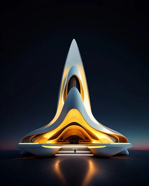 Edificio estilo Zaha Hadid, arte digital, calidad ultra, nubes, personas, 8k 3D