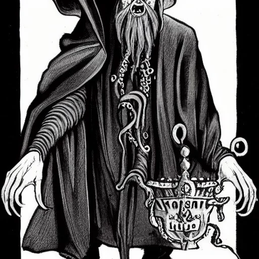 Nosferatu vampire with a tentacle beard and fangs as a Russian Orthodox