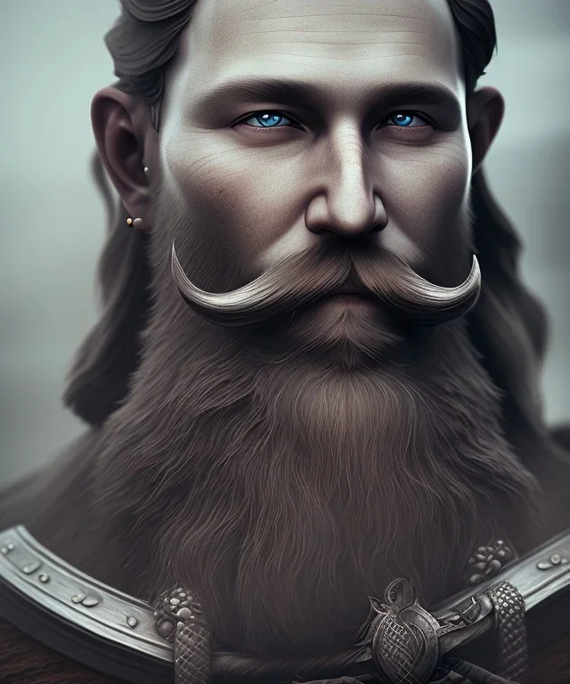 close-up portrait, Viking style, 8K, a Highly detailed face of a man, beard, long, sword