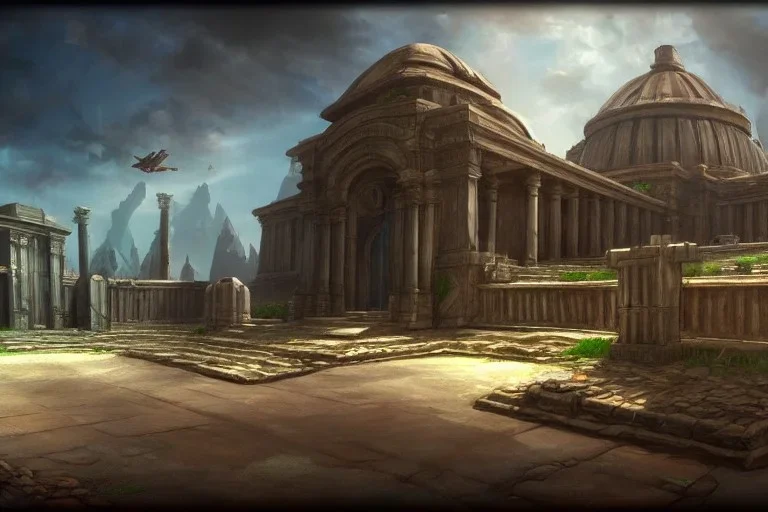 video game level design, sci-fi, latin architecture, cinematic, concept art