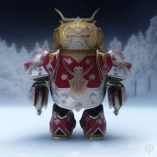 beautiful smooth realistic Japanese oni robot, run on dark cosmos background, cat еye, extremely sharp detail, finely tuned detail, ultra high definition, 8 k, unreal engine 5, ultra sharp focus, accurate sword wings, positive smile, lot of details, fit within portrait, Ambiance winter