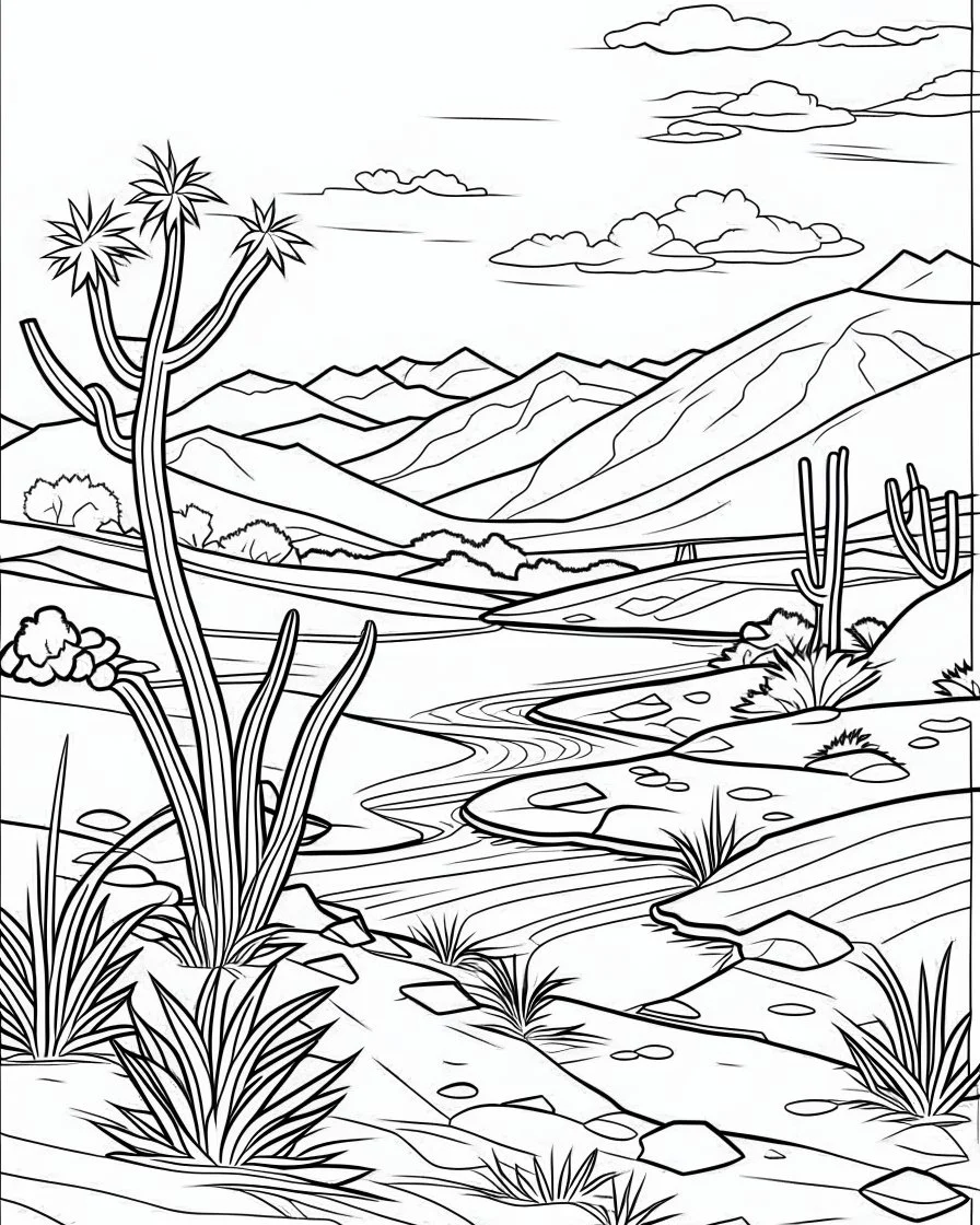 Desert lagoons coloring pages small slim line art