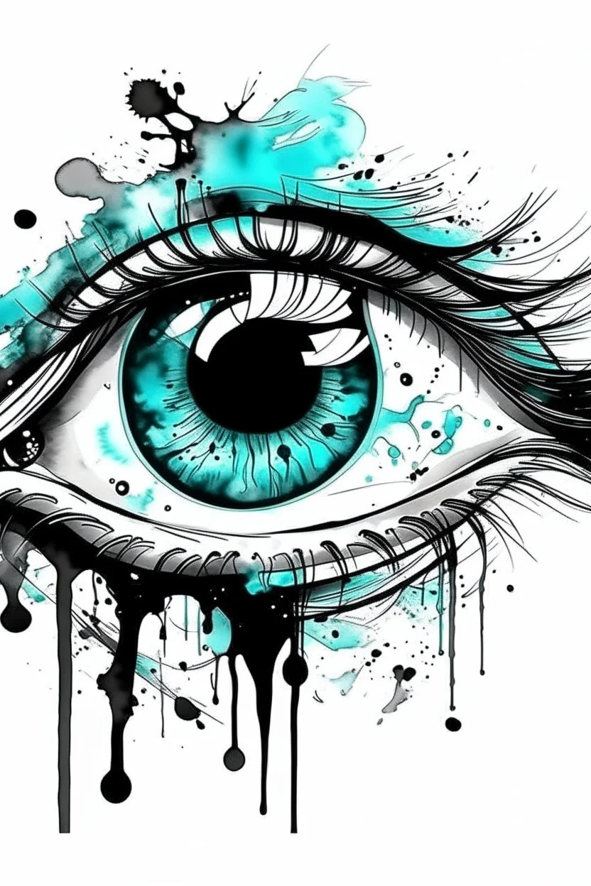 Watercolor black and white with cyan splashes eye