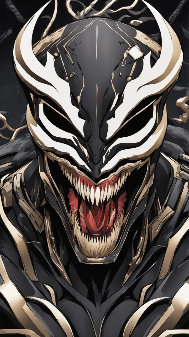 Venom with no eyes mix with machine in solo leveling shadow artstyle, cyberpunk them, intricate details, highly detailed, high details, detailed portrait, masterpiece,ultra detailed,best quality