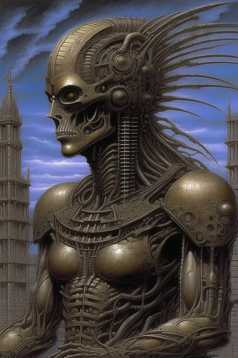 sculpture of a Roman hero , surreal , by hr giger and beksinski
