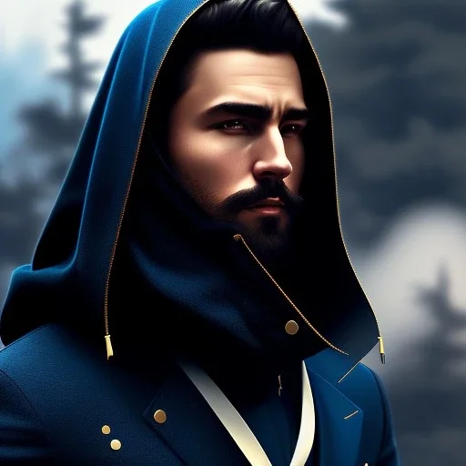 ultra realistic illustration, man in a dark blue hood, with black hair, mysterious, poker man, highly detailed, digital painting, artstation, concept art, smooth, sharp focus, illustration, art by artgerm and greg rutkowski and alphonse mucha