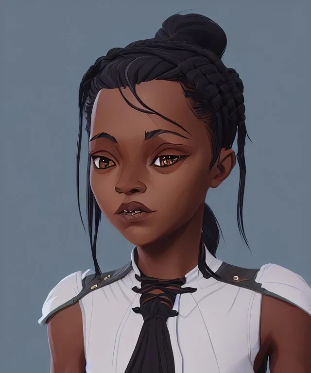 Portrait of a sweet dark skinned 10 year old witch kid with braided black hair