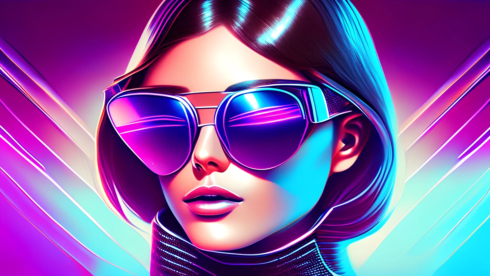 Portrait of a young woman with futuristic sunglasses digital illustration