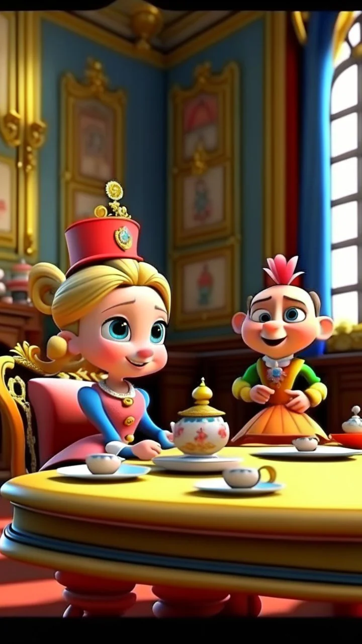 Meeting with royal friends and inviting them to the event, cartoon,3D