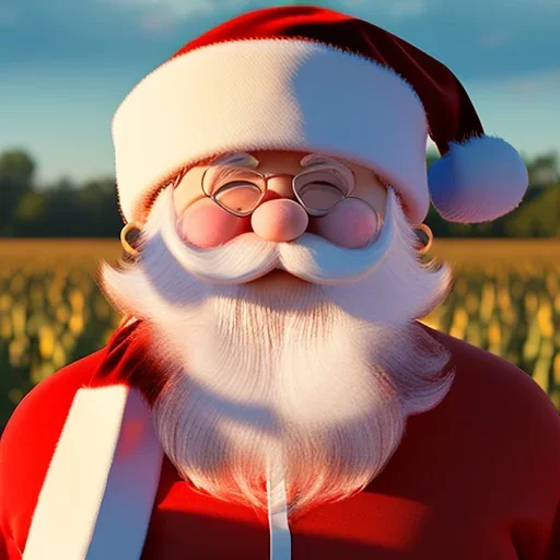 santa claus in the middle of the corn field