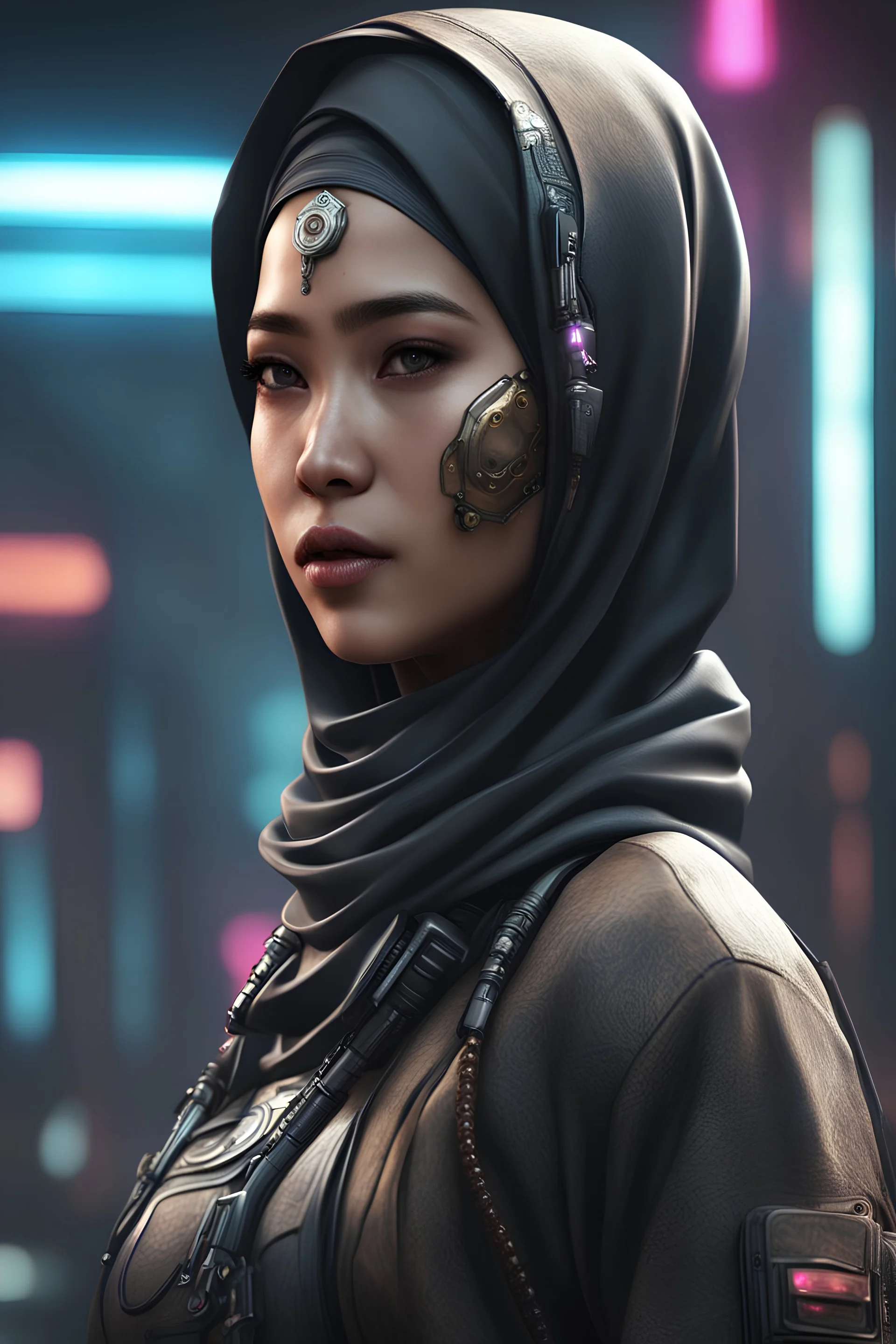 cyberpunk female moslem indonesia, 8k, realistic