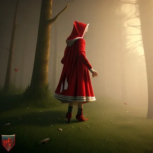 little red riding hood, by tim burton, cinematic lighting, Hyperrealism, 8k uhd, depth of field, photography, unreal engine, octane render, raytracing, cgi, lumen reflections, cgsociety, ultra realistic, volumetric fog, insanely detailed, intricate