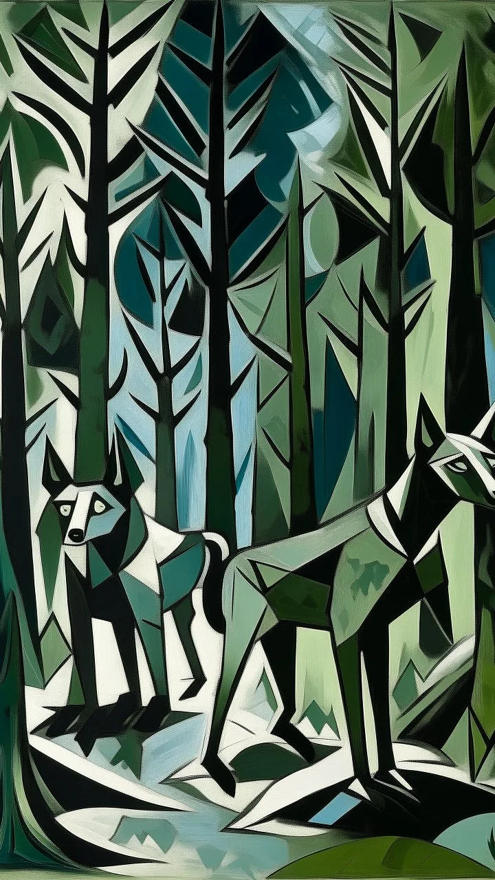 Shadow wolves in the woods painted by Pablo Picasso