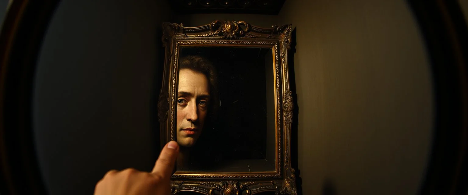 pin hole cam, master oil painting by Rembrandt, a mirror that controls