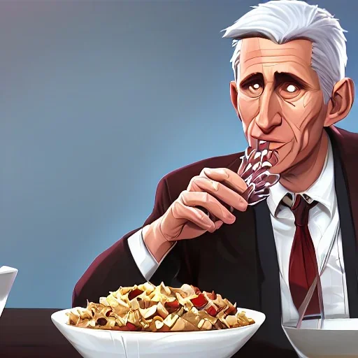 dr. Anthony fauci eating a bowl of Spike protein