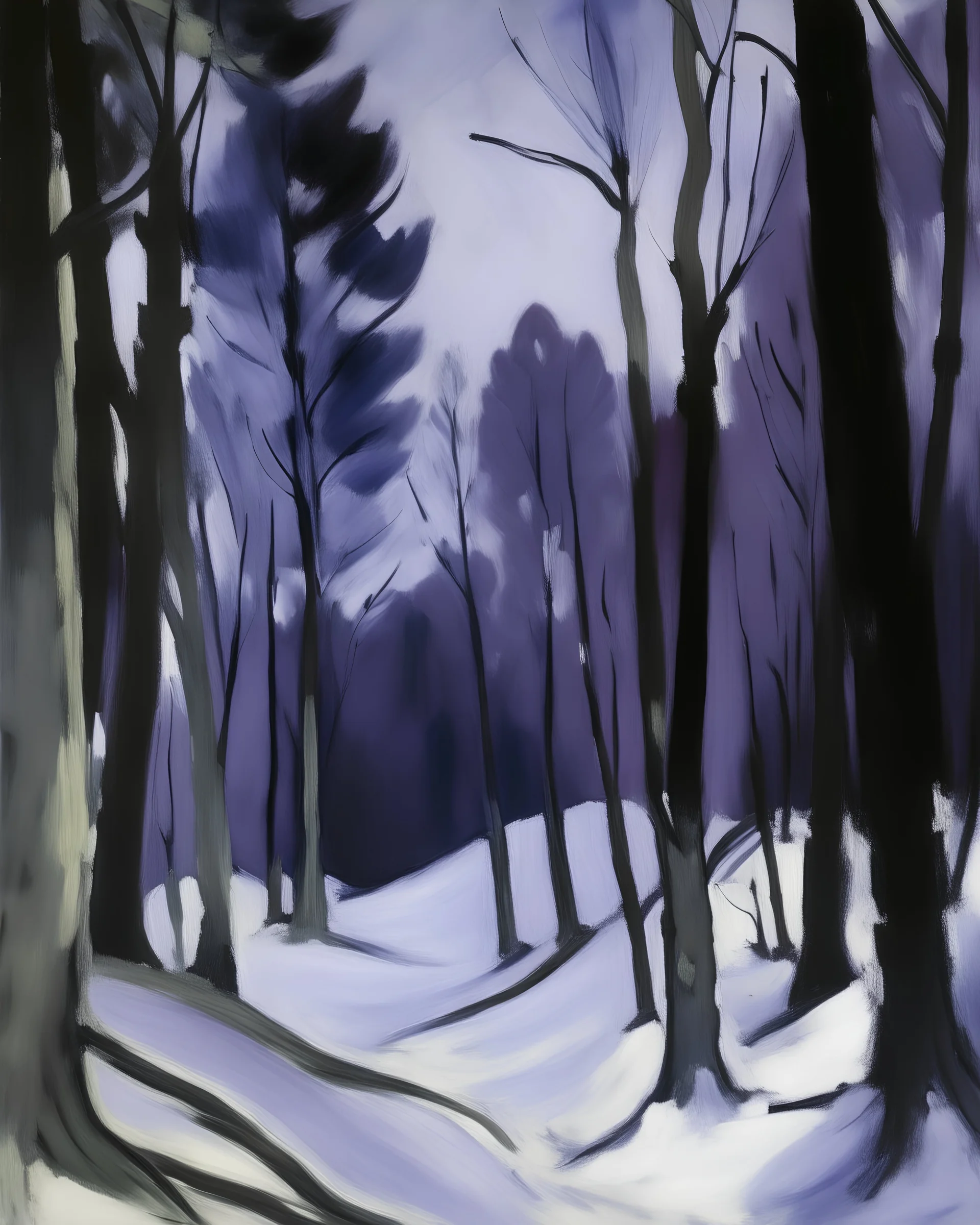 A purple winter forest painted by Paul Cézanne