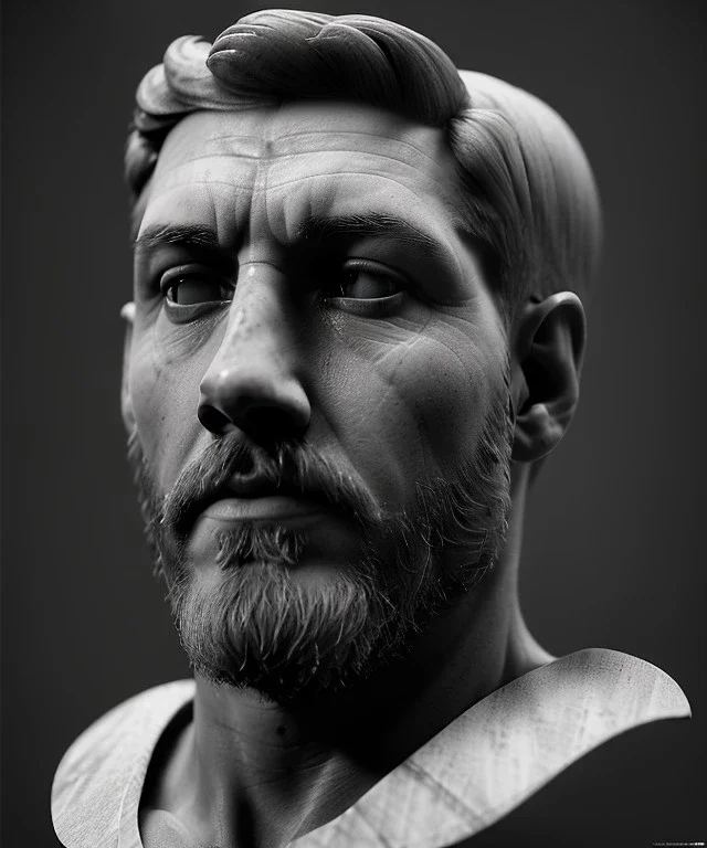 Simetric, roman bust, marble material, Lionel Messi model, migel angel style, God light, 4k resolution, intricate details, ornate details, soft lighting, unreal engine 5.