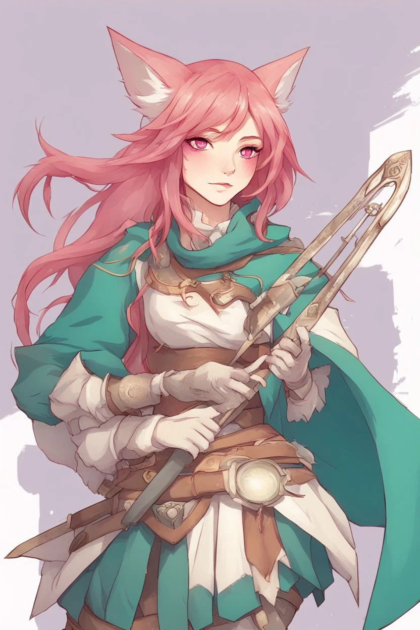 Teenaged Female kitsune paladin/bard with red, teal, and pink hair