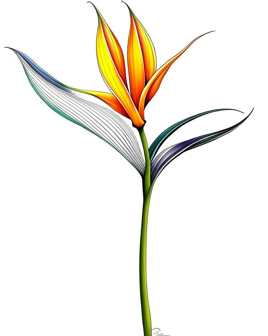 real massive only Bird of Paradise flower, coloring page, no leaves, full body (((((white background))))), only use an outline., real style, line art, white color, clean line art, white background, Sketch style