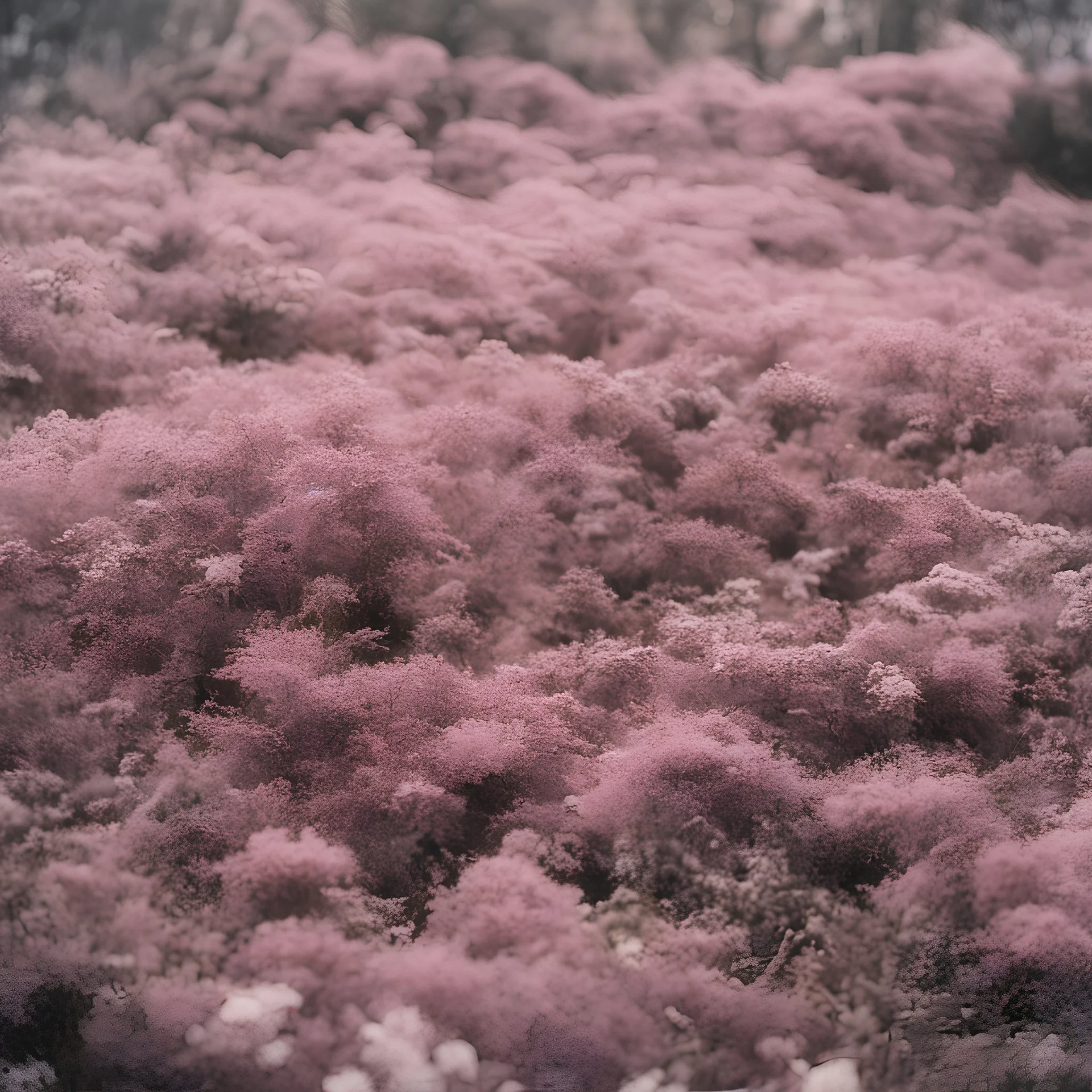 Pink moss in the 1970s, analog photography with white, damaged