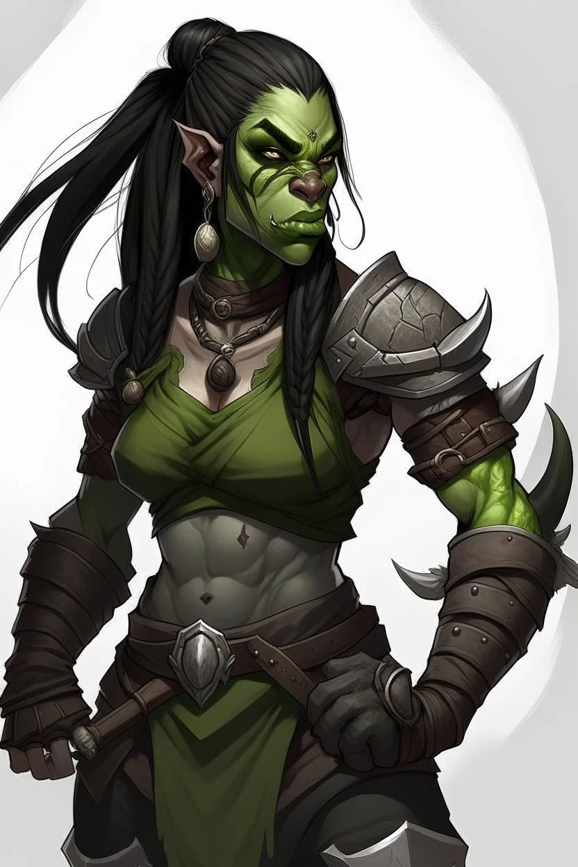 huge female orc dark braided ponytail barbarian dnd