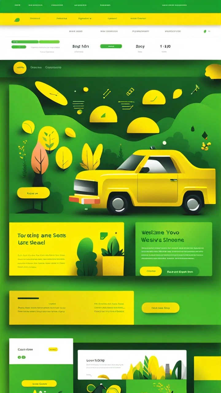 simple art style that show webiste's home page use bright green and yellow