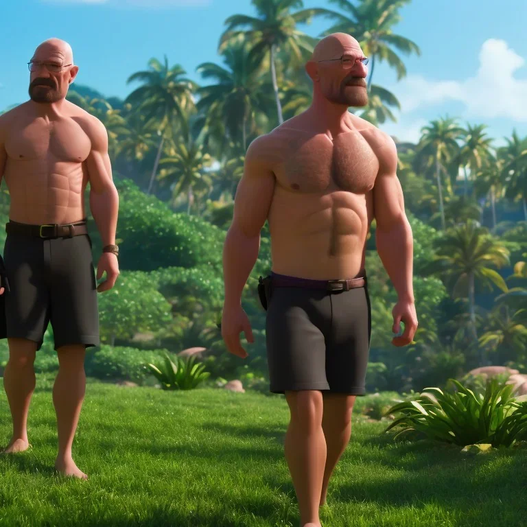 shirtless Walter White family , 8k, tropical background,