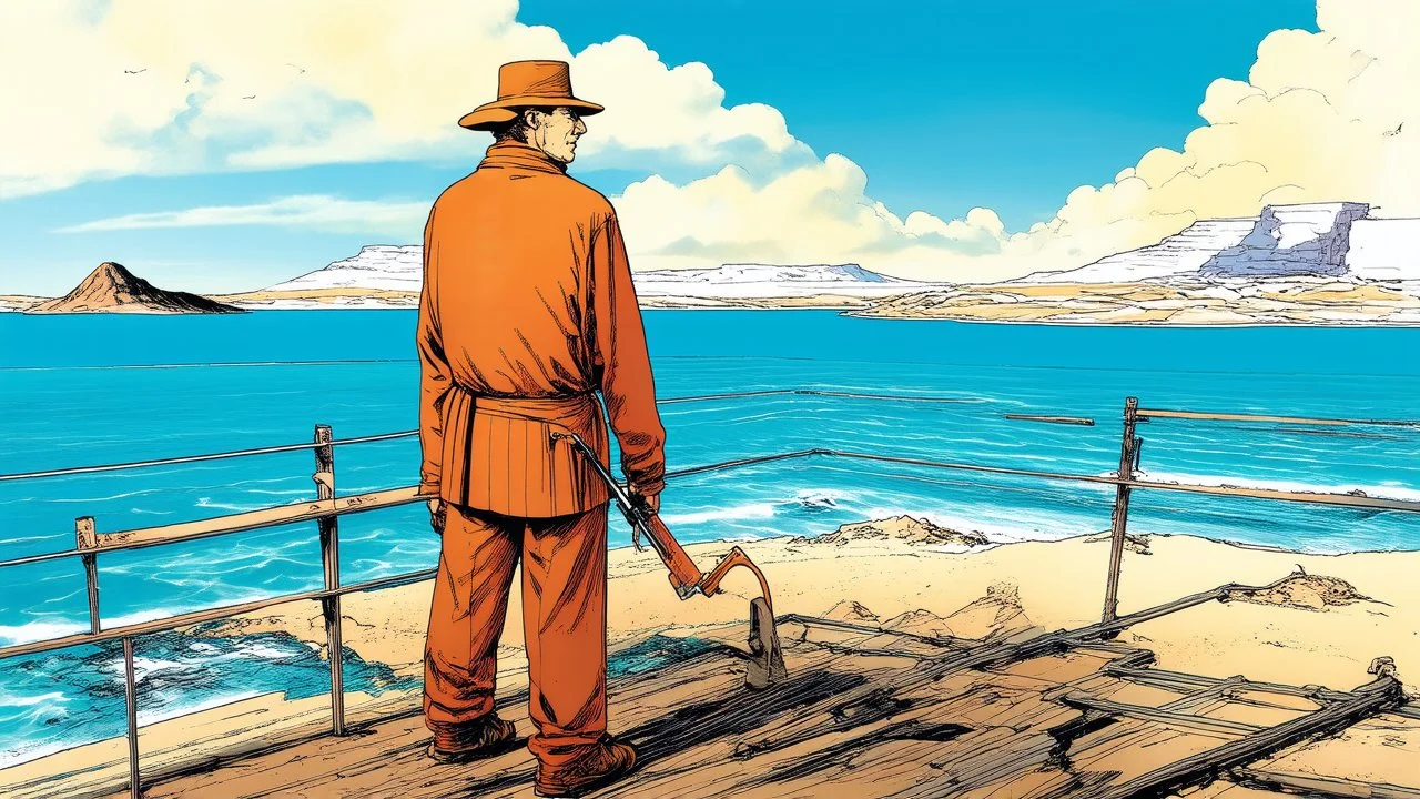 Generate an image inspired by the style of Jean Giraud's work (Moebius)