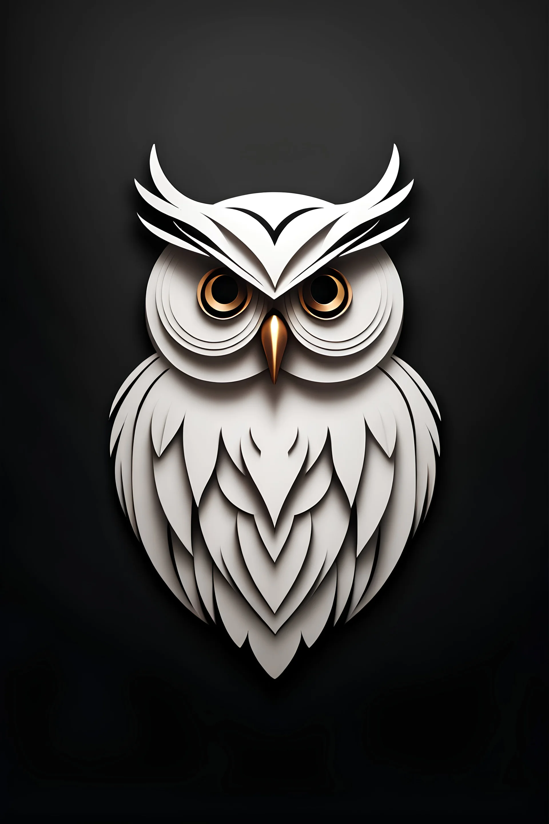 logo design, bunchy, 3d lighting, white owl, highly detailed face, cut off, symmetrical, friendly, minimal, round, simple, cute