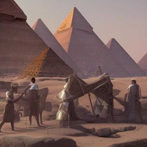 Jewish slaves in ancient Egypt, building a pyramid, dramatic, dramatic lighting, volumetric lighting, hyperrealisme, 8k, high quality, photorealistic, lot of details