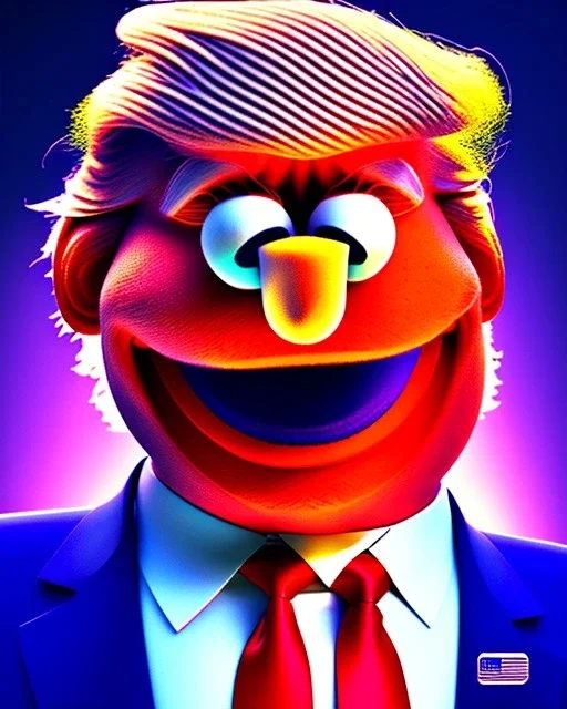 Portrait, Donald trump muppet, unreal engine 5, god lights, Sesame Street style, retro style, ray tracing, RTX, lumen lighting, ultra detail, volumetric lighting, 3d.