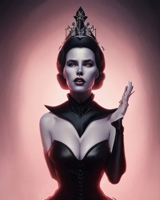 old evil queen in black leather gown, femme fatale, volouptous, busty, cleavage, angry, emperious, 8k resolution concept art portrait by Greg Rutkowski,