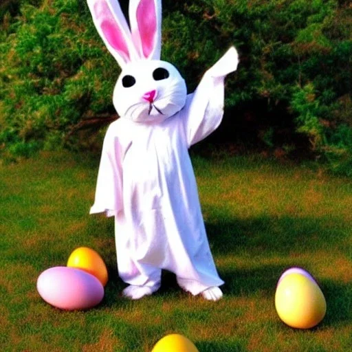 Easter bunny with eggs creepy photo