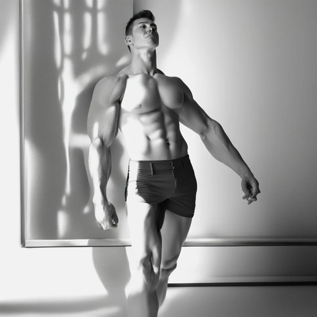 muscular model, simple lighting, shadows,